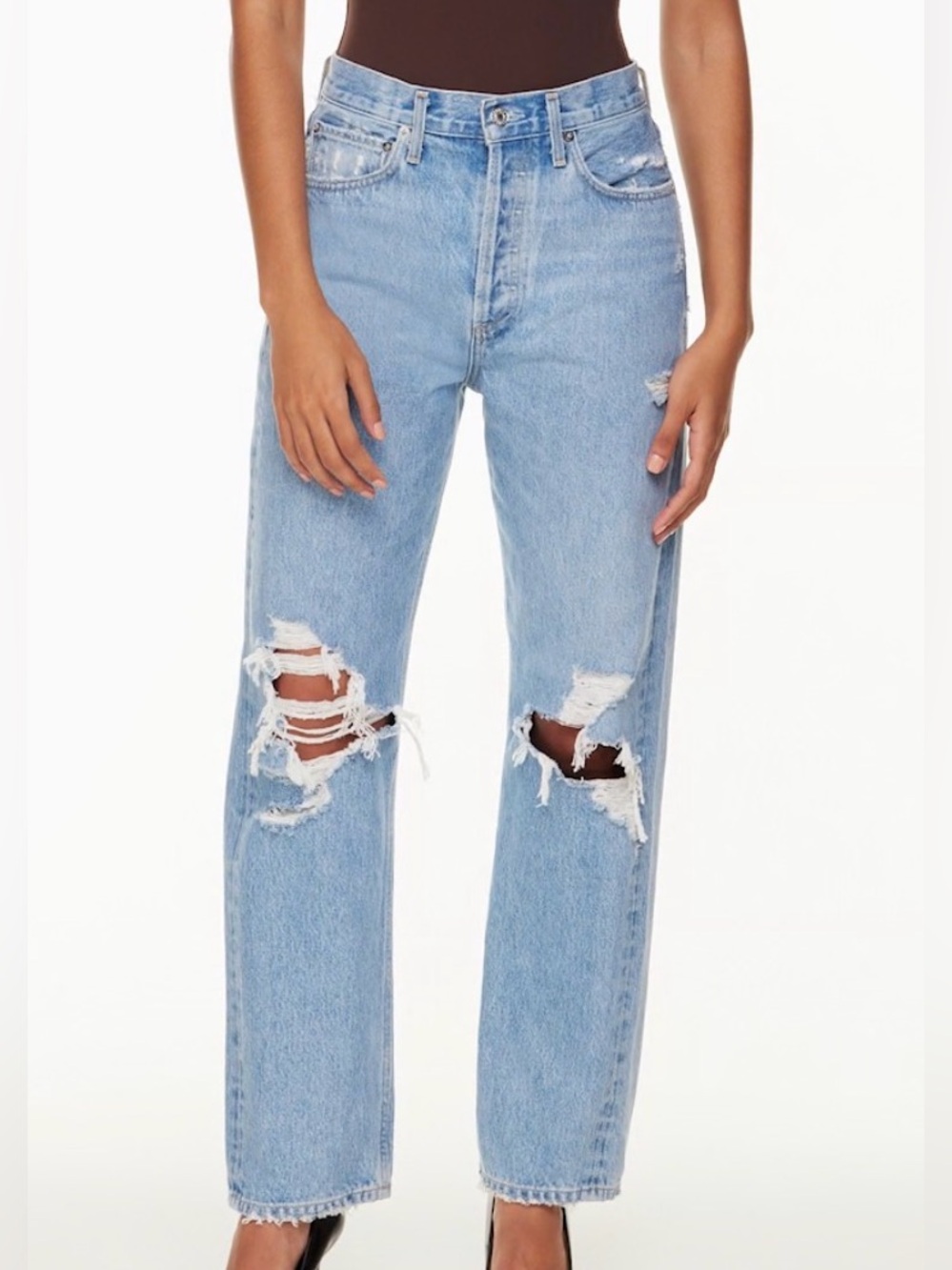 Agolde | 90’s Jean with Distressing at the Knees in Light Indigo - Size